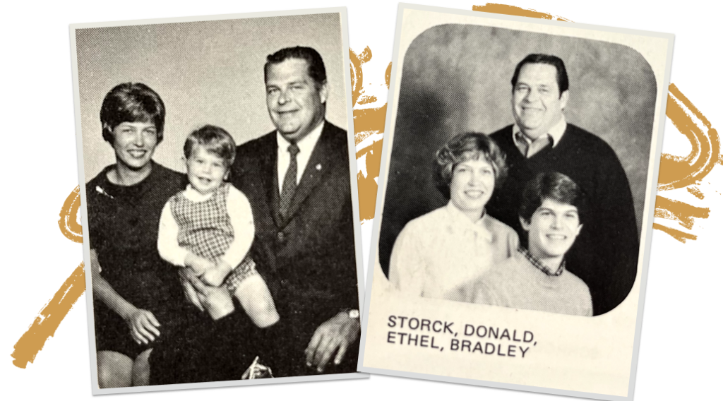 Two photos of the Storck family, one from 1969 and one from 1982